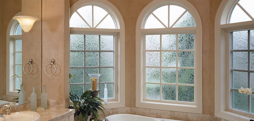 Ultra Series fiberglass radius windows with glue chip obscure glass