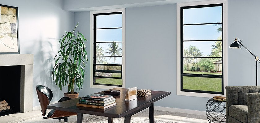 Ultra Series fiberglass single hung windows in black bean