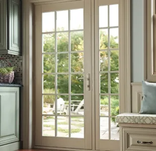 Tuscany Series vinyl single panel out-swing patio door with sidelite