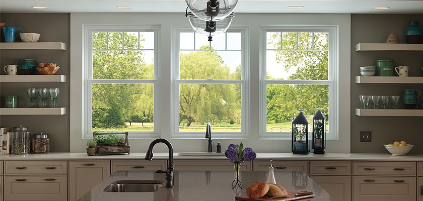 Tuscany Series vinyl single hung windows with valance grid Tuscany Series vinyl single hung windows with valance grid